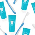 Seamless pattern toothpaste and toothbrush vector illustration Royalty Free Stock Photo